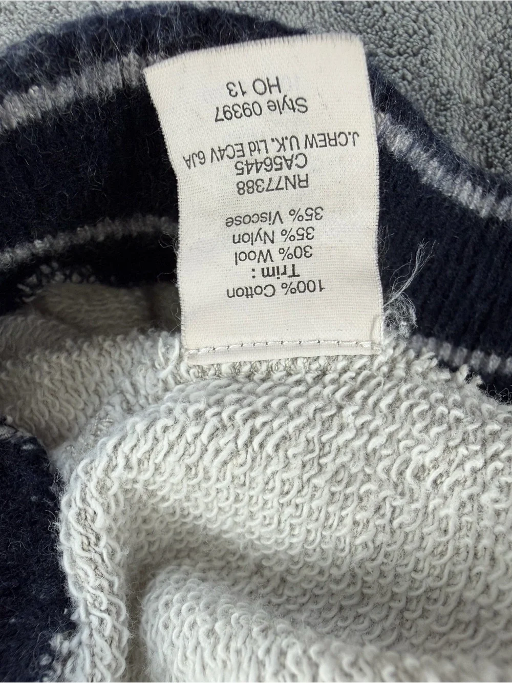 J. Crew Navy and Light Gray Knit Pullover size s 100% Cotton and wool trim